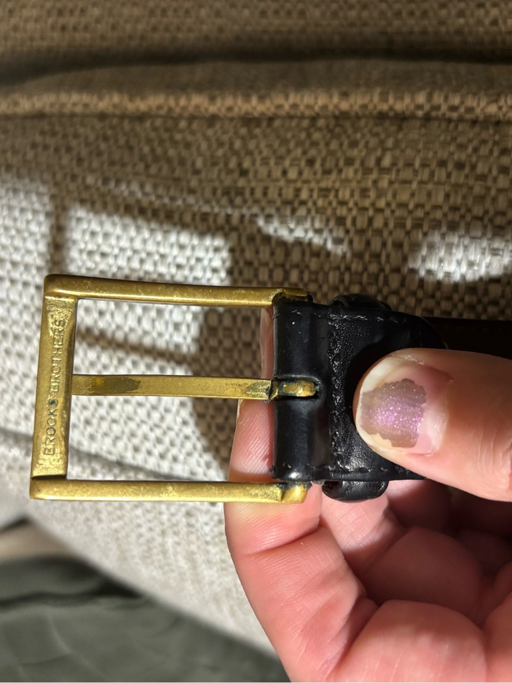 Brooks Brothers Black Leather Belt with Brass Buckle -Size 42 - Picture 3 of 4